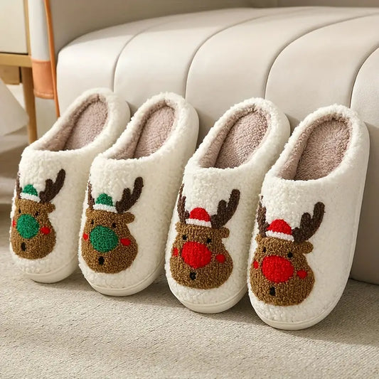 Cozy Reindeer Cartoon Plush Slippers